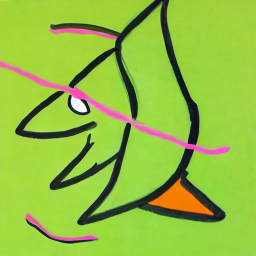 AI image generated of A drawing of a bird on a green background with a pink line through it